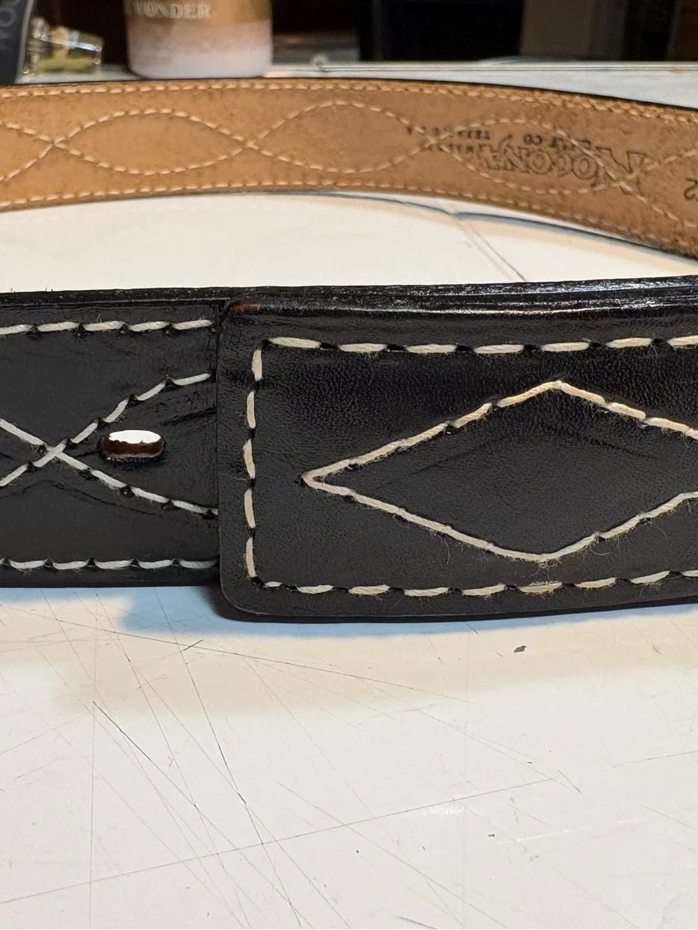 Nocona black leather buckleless mechanic's belt 32”